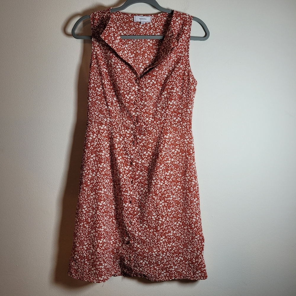 RIHOAS Red Floral Mini Sundress Sleevless Small Beach Y2K